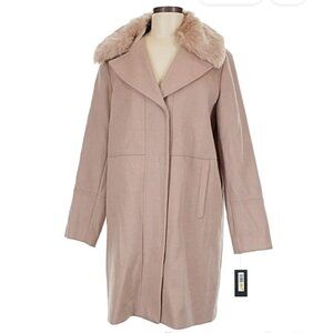 Kenneth Cole Wool Blend Fur Collar Coat in Tan
